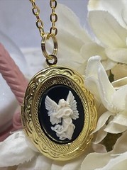Angel Easter Spring Wedding jewelry Cameo Locket Pendant Necklace Gold Mom