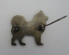 UNUSUAL VINTAGE STERLING SILVER & WHITE ENAMEL DOG PIN BROOCH SAMOYED?