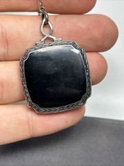 Antique Art Deco Sterling Silver Flower Basket Enamel Locket Necklace