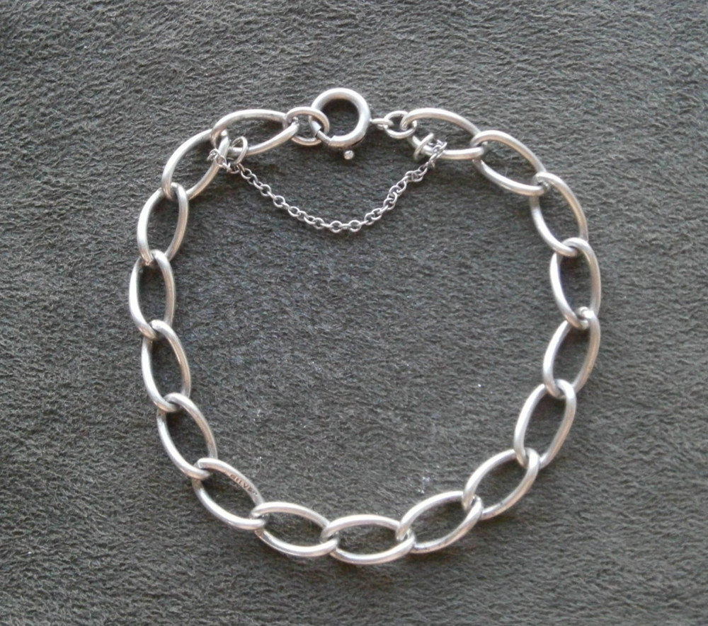 Large Elongated Oval Wavy Link Vintage Sterling Silver Bracelet 7.25″~ 10.3g