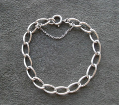 Large Elongated Oval Wavy Link Vintage Sterling Silver Bracelet 7.25″~ 10.3g