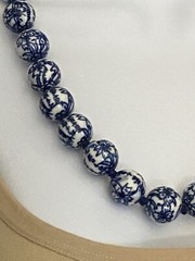 Vintage Chinese Export Blue White Large Porcelain Beaded Necklace Filigree Clasp