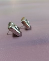 Vintage Sterling Silver 925 Mexico Geometric Square Stud Earrings 1/2″ Modernist