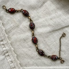 Vintage Italian Millefiori Glass Bracelet Red Mosaic Link Safety Chain