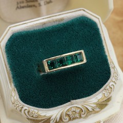 Vtg Trifari Green Channel Set Rhinestone Gold Tone Ring Size 7 Adjustable Signed
