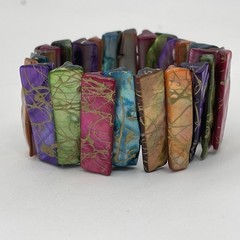 Vintage Stretch Bangle Bracelet Iridescent Multicolor With Gold Accents