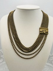 Vintage Art Deco Drippy Brass Ball Chain 7 Multi Strand Waterfall Necklace