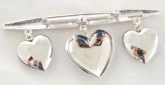 3.25″ NOS OOC VTG JEWELS by PARK LANE BAR w/ HEART DANGLE CHARMS BROOCH/ PIN