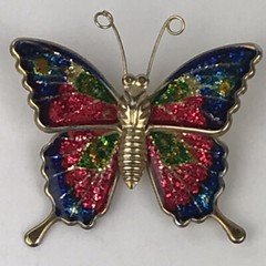 Vintage Glitter Sparkle Enamel Butterfly Brooch Gold Tone Metal 1 5/8”