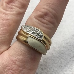 Vintage Signed 18K HGE Gold Plated Cream Enamel Rhinestone Ring varied sizes