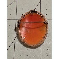 Vintage 800 Silver Carnelian Shell Cameo Brooch Pendant Marcasite Scalloped