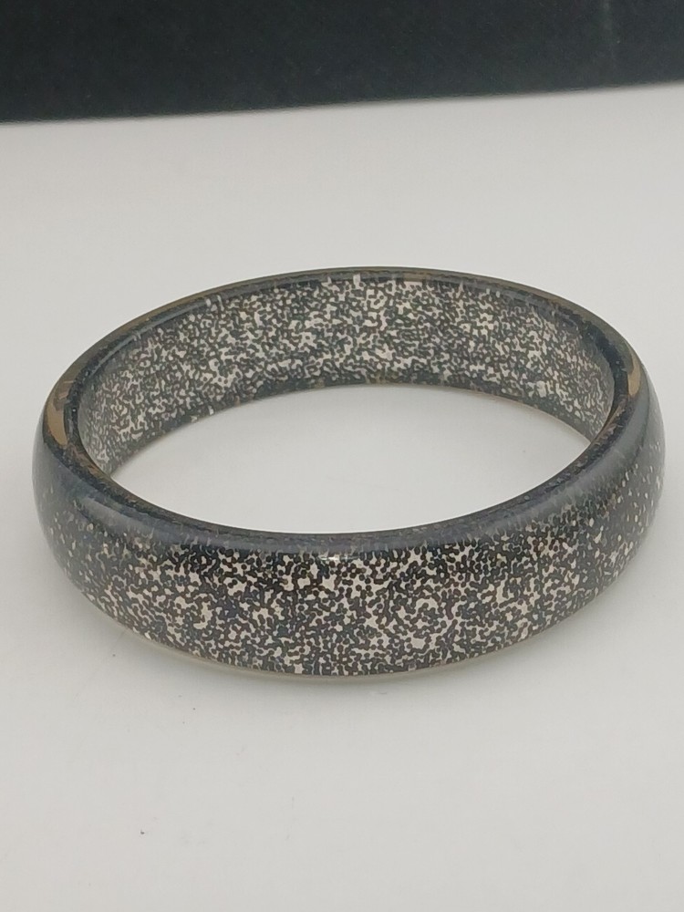 1950s SMOKE GRAY silver glitter confetti inclusions bangle bracelet size 8
