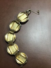 For Parts / TLC VTG Lucite Cabochon Clear Blue 5 Link Bracelet Thermoset Jewelry