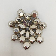 Vintage Black Glass Rhinestone Flower Brooch Pin Silver Tone Art Deco Style