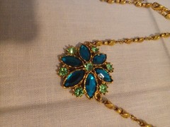 Vintage Marquise and Round Cut Green Cubic Zirconia Pandent with Gold-Tone Chain