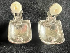 Silver Tone Square Clip On Earrings Rounded Edges Cushion Clip