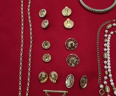 Lot Of Gold Tone 1990’s, 2000’s Necklaces, Earrings, Pins, 14 Pieces, One Monet