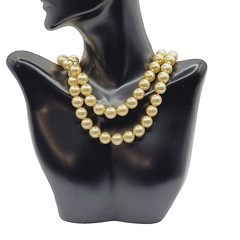 Double Strand 1950s Pearly Light Gold Color Beaded Choker Vtg Necklace 15 Inch