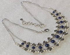 Lucky Brand Ethnic Etruscan style Blue Cabochons 2 Strand Chain Necklace