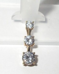 Vintage Gold tone Cubic Zirconia Drop 3 Pendant & Clip On Earring Set (GC1)