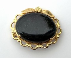 2 Vintage Oval Brooches, 12k GF, LSP Co., JJJ, Dark Green, MTGold Leaf Floral