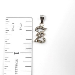 14K Solid White Gold Letter Z Initial Diamond Pendant Necklace, 11 Diamonds