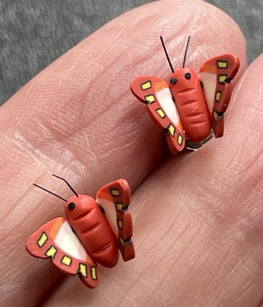 Vintage Orange Butterfly Polymer Clay Stud Earrings