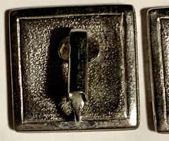 Black & Silver Enamel Retro Geometric Clip-On Earrings Square Vintage