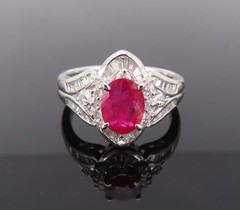Vintage 1.17ct Vivid Red Ruby & 0.68ct Diamond Platinum Cocktail Ring Size 7