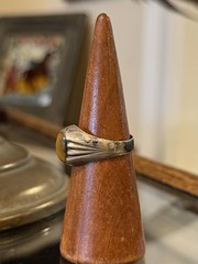 Vintage Southwestern Art Deco Revival Sterling Silver Tiger’s Eye Ring US 10.25