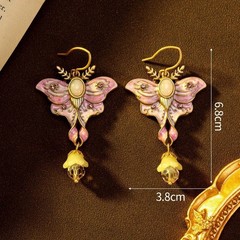 Vintage European Butterfly Enamel Drop Earrings Gold Crystal Victorian Jewelry