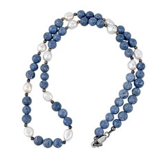 Vintage Sterling Silver 925 | Blue Kyanite & Pearl Beaded Necklace 18”