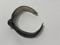 Vintage Jerusalem 925 Sterling Silver Filigree Malachite Cuff Bracelet Israel