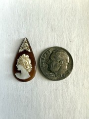 UNIQUE Teardrop 1860s Loose Carved Shell Cameo – Woman w/Flower – 24 x 21mm