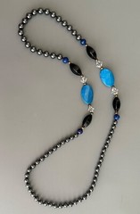 Natural HEMATITE stone NECKLACE with crystals, round beads, 29 in Non-Magnetic