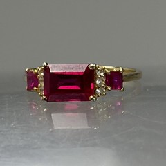 Vintage Sterling Silver 925 Gold Tone East West Red Baguette Crystal Ring Size 8