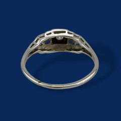 Vintage Art Deco 14K White Gold Old European Cut Diamond Filigree Ring Size 7