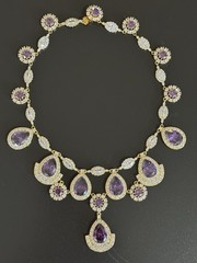 Ciner Signed Purple & Clear Crystal Rhinestone Drop Necklace 1960s