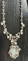 ELEGANT, UNIQUE GSJ Sterling Silver Mother Of Pearl, Marcasite Necklace 63GR