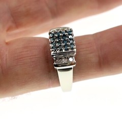 14k Solid White Gold 3/4ct Genuine Blue and White Diamond Ring Size 9.25