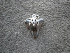 Genuine Black Shark Tooth Fossil Vintage Silvertone Mount Charm Pendant