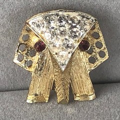 Vintage Elephant Brooch Mid Century Modern Gold Tone Rhinestone Red Eyes Mod Pin