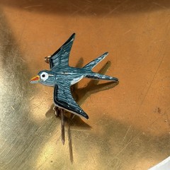 Vintage Enamel Swallow Bird Brooch Pin Blue Swift Folk Art Flying Animal Marine