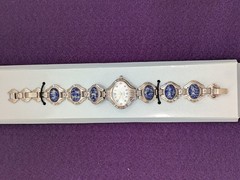 Vintage Avon Blue Gemstone Swivel Watch Bracelet Silver Tone