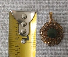 Vintage PENDANT Gold Tone Filigree Round with Round Green Stone Center