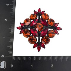 Vintage Midcentury Edlee Signed Red Orange Rhinestone Dome Brooch