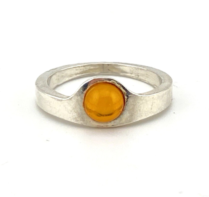 Modernist Minimalist Sterling Silver Baltic Amber Cigar Band Ring Size 8.5