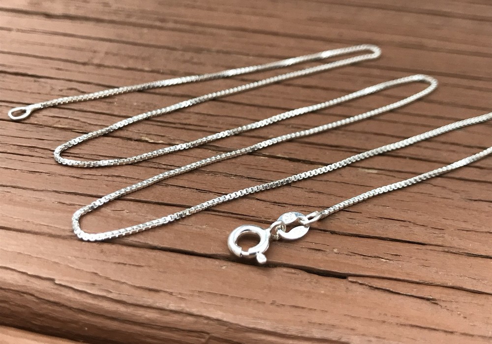 17.75” Vintage Italy 925 Cube / Box Chain Necklace Sterling Silver