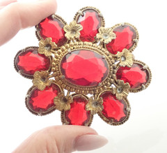 Large Vintage Antique Red Open Back Sash Brooch Pin Parts Repair