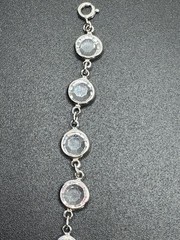 Vintage Silver Tone Clear Crystal Bezel Station Bracelet 7″